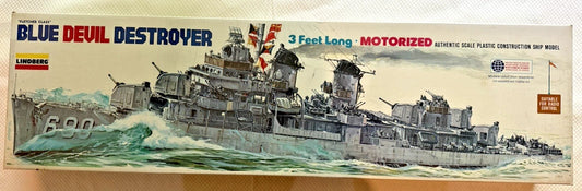 NAVIRE DE GUERRE ,BLEUE DEVIL DESTROYER  MOTORISER LINBERG 815M, LA SORTI DE LA MAQUETTE 1975